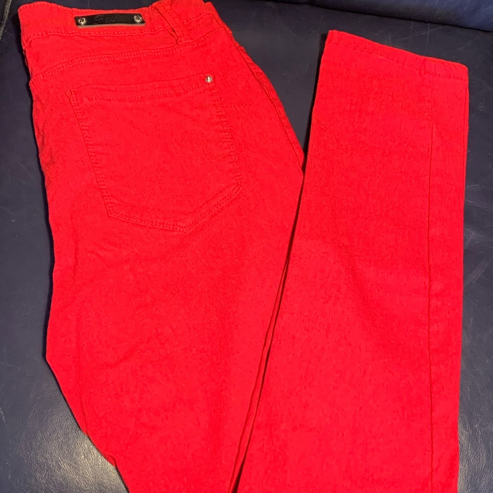Bright red, soft and stretchy Royalty denim by YMI